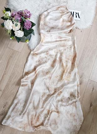 Атласное платье с принтом и вырезом от zara, размер s*7 фото