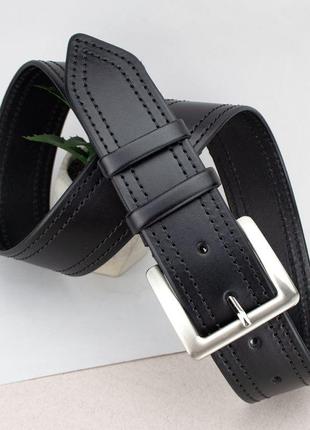Ремень мужской широкий кожаный kb-5003 (125 см) черный со строчкой2 фото