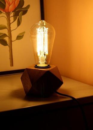 Настільний світильник у стилі лофт. лампа едісона.кубічний світильник з дерева дуба.7 фото