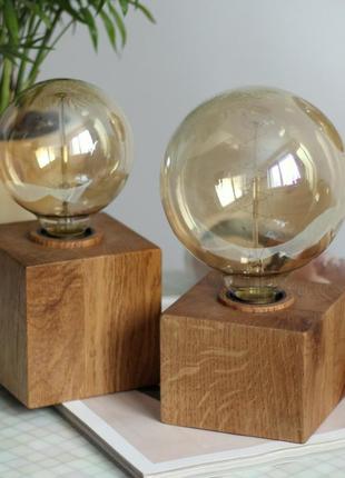 Настільний світильник у стилі лофт. лампа едісона.кубічний світильник з дерева дуба.