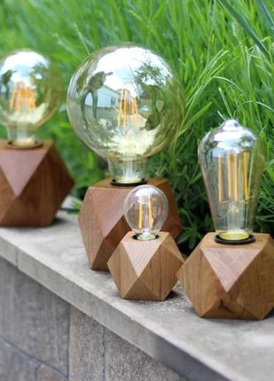 Настільний світильник у стилі лофт. лампа едісона.кубічний світильник з дерева дуба.