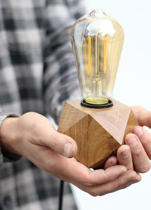 Настільний світильник у стилі лофт. лампа едісона.кубічний світильник з дерева дуба.2 фото