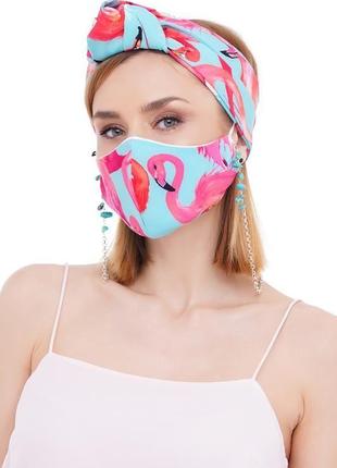 Літній набір тюрбан +маска +ланцюжок для маски і очок