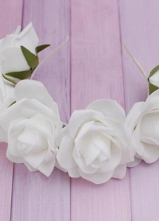 Обруч ободок с большими белыми розами