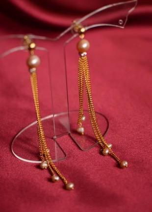 Серьги - цепочки с розовым жемчугом ′жозефина′4 фото