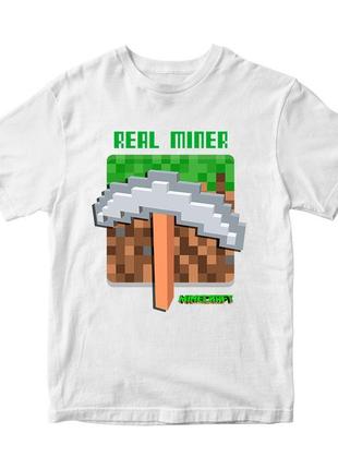 Футболка з оригінальним принтом онлан гри minecraft "real miner кіркаminecraft майнфрафт"1 фото