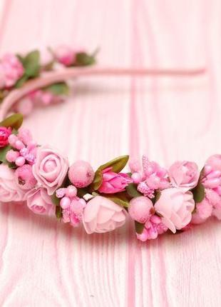 Обруч ободок з квітами рожевий
