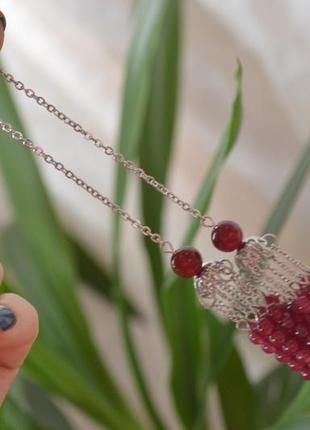 Серьги - цепочки с натуральным кварцем ′вишневый аромат′2 фото