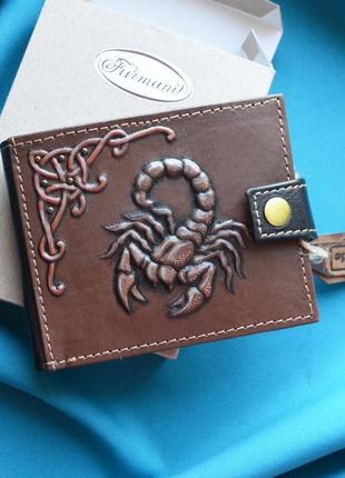 Коричневий шкіряний гаманець "скорпіон"6 фото