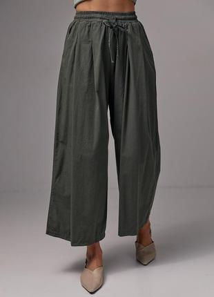 Женские брюки-кюлоты на резинке - хаки цвет, m (есть размеры)