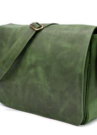 Мужская кожаная сумка через плечо с клапаном tarwa re-1047-3md зеленая2 фото