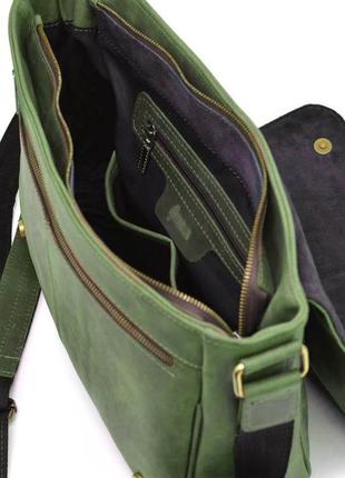 Мужская кожаная сумка через плечо с клапаном tarwa re-1047-3md зеленая4 фото
