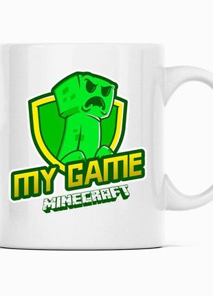 Білий чашка (кухоль) з білим з оригінальним принтом онлайн ігри minecraft "my game minecraft майнфра