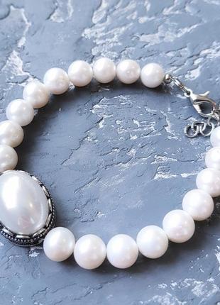 Браслет та сережки з натуральними перлами та перлами майорки2 фото