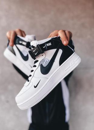 Мужские кроссовки nike air force 1 black/white (мех)