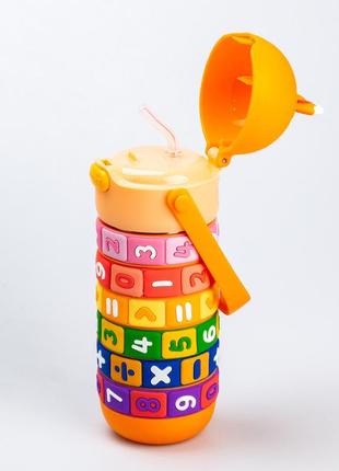 Термос дитячий 430 (мл) інтерактивний розвиваючий з цифрами 24 (см) з ручкою та з трубочкою помаранчевий3 фото
