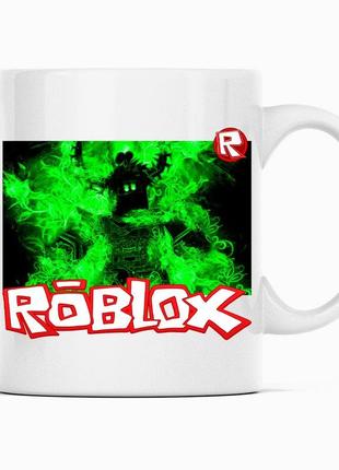 Білий чашка (кухоль) з оригінальним принтом онлайн ігри roblox "персонаж у зеленому вогні. роблокс"