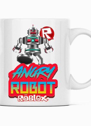 Білий чашка (кухоль) з оригінальним принтом онлайн ігри roblox "angry robot. roblox. роблокс"