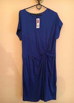 Батал большой размер стильное легкое новое синие натуральное платье платьице плаття