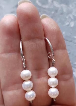 Комплект: намисто довге з натуральних перлів та срібні сережки5 фото