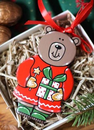 Елочная игрушка медведь. декор к новому году. подарок на рождество2 фото