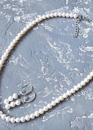 Комплект прикрас з натуральними перлами намисто сережки бусы из жемчуга и серьги жемчужные1 фото