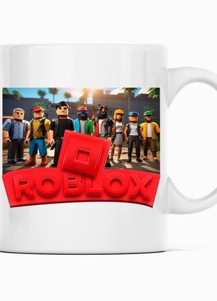 Білий чашка (кухоль) з оригінальним принтом онлайн ігри roblox "персонажі ігри.. roblox. роблокс"