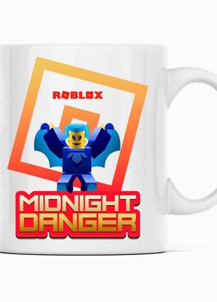 Білий чашка (кухоль) з оригінальним принтом онлайн ігри roblox "midnight danger . roblox. роблокс"1 фото