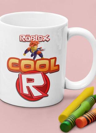 Білий чашка (кухоль) з оригінальним принтом онлайн ігри roblox "cool r. roblox. роблокс"2 фото