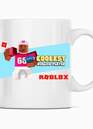 Білий чашка (кухоль) з оригінальним принтом онлайн ігри roblox "coolest roblox player.. roblox.