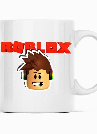 Білий чашка (кухоль) з оригінальним принтом онлайн ігри roblox "обличчя персонажа roblox. роблокс"