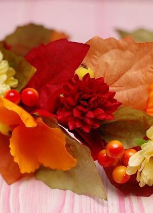 Осінній вінок віночок з листям та квітами3 фото