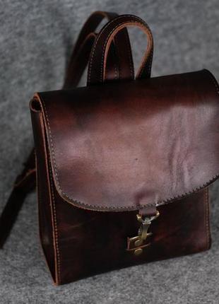 Жіночий рюкзак венеція розмір міні, шкіра краст колір вишня2 фото