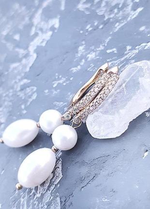 Комплект из натурального жемчуга в позолоте ожерелье и серьги бусы из жемчуга серьги свадебные3 фото