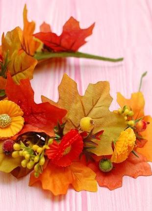 Обруч ободок осінній з листям та квітами5 фото