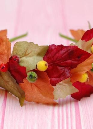 Обруч ободок осінній з листям та ягодами1 фото