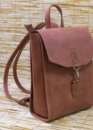 Женский кожаный рюкзак "рига", винтажная кожа, цвет коньяк3 фото