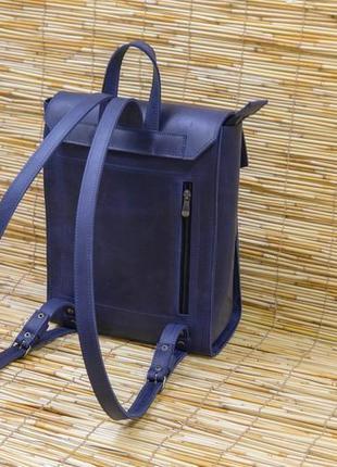 Женский кожаный рюкзак "рига", винтажная кожа, цвет синий2 фото
