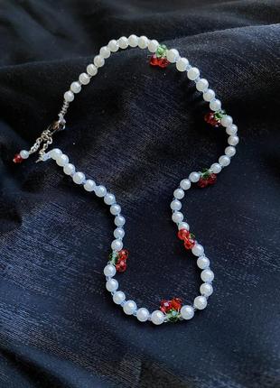 Ожерелье чекер «вышни» / ожерелье из жемчужин1 фото