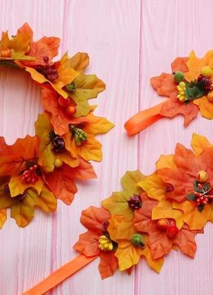Осенний комплект аксессуаров на праздник осени: обруч, пояс и браслет4 фото