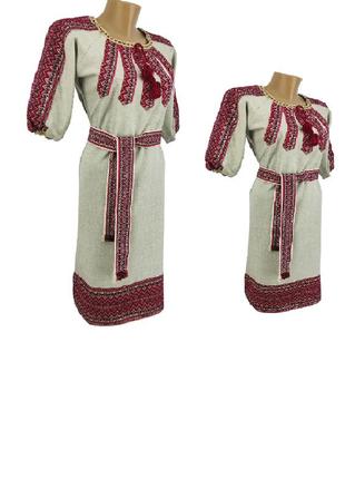 Льняное платье вышиванка для девочки бежевое р.146 - 1646 фото