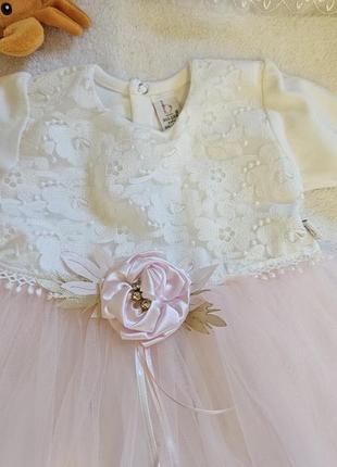 Детское нарядное розовое платье с фатиновой юбочкой1 фото