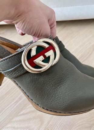 Gucci в стиле клоги мюли на каблуке сабо на деревянной подошве6 фото