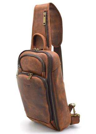 Кожаный рюкзак слинг на одно плечо tarwa ry-0910-4lx коньячный цве2 фото