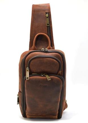 Кожаный рюкзак слинг на одно плечо tarwa ry-0910-4lx коньячный цве4 фото