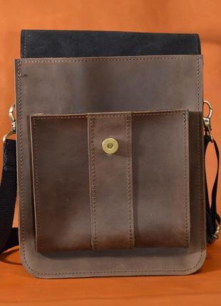 Шкіряна сумка планшет месенджер із клапаном limary lim0123rc коричнева4 фото