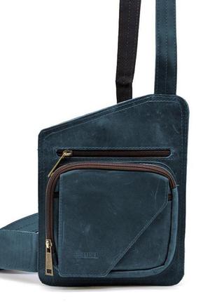 Кожаный слинг рюкзак на одно плечо tarwa rk-232-3md синий1 фото