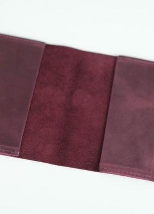 Шкіряна обкладинка для документів "модель №12" вінтажна шкіра колір бордо2 фото