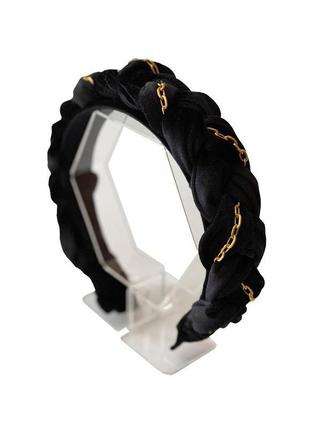Оксамитовий обруч косичка з олотой ланцюжком "чорний"5 фото
