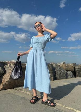 Платье муслин голубое миди2 фото